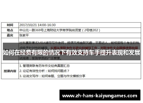 如何在经费有限的情况下有效支持车手提升表现和发展